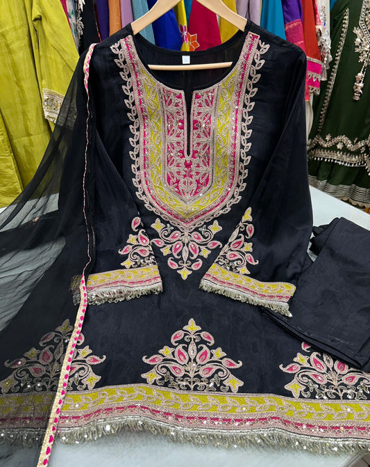 Article 1891 – Pure Silk Fabric Co-ord Set with Designer Dupatta & Elegant Embroidery | Sizes 40–46