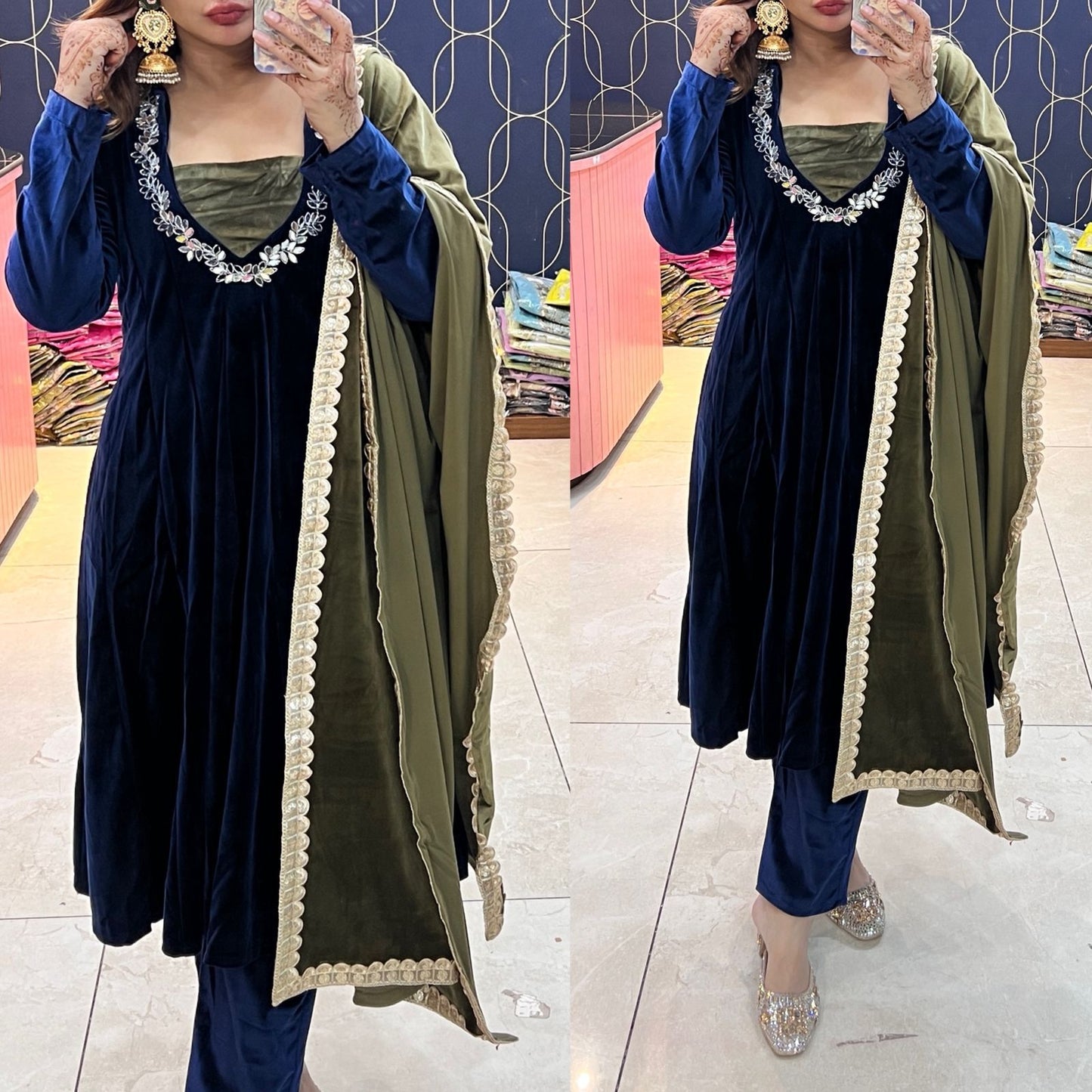 Article 1105 – Pure Velvet Anarkali Suit with Dupatta & Handwork Detailing
