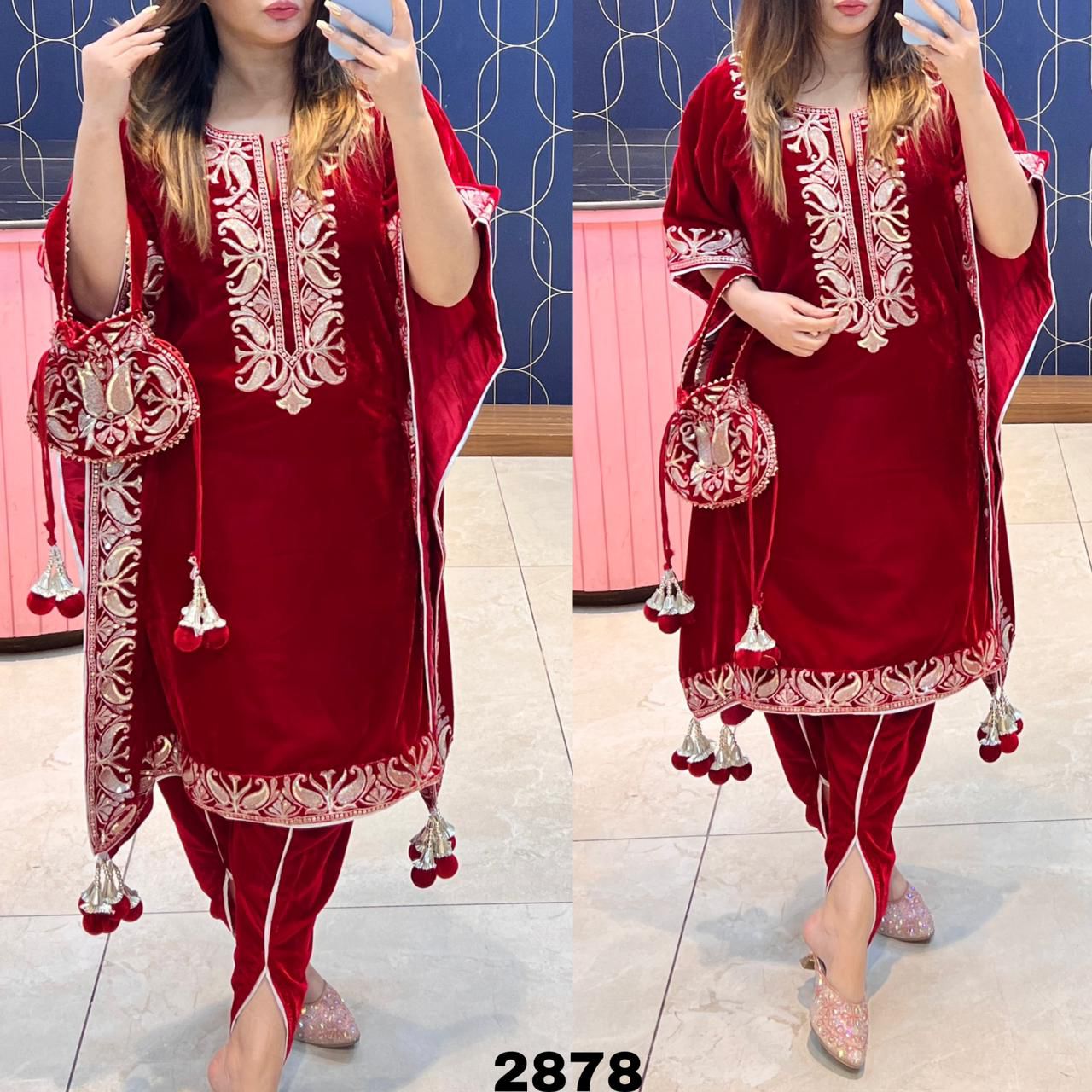 Article 1009 – Premium 9000 Velvet Kaftan with Handwork Neck & Border