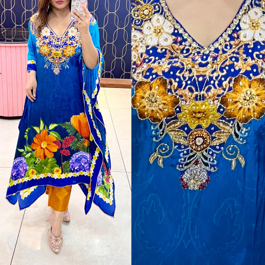 Article 1405 – Pure Natural Crape Kaftan with Handwork & Imported Cotton Pant