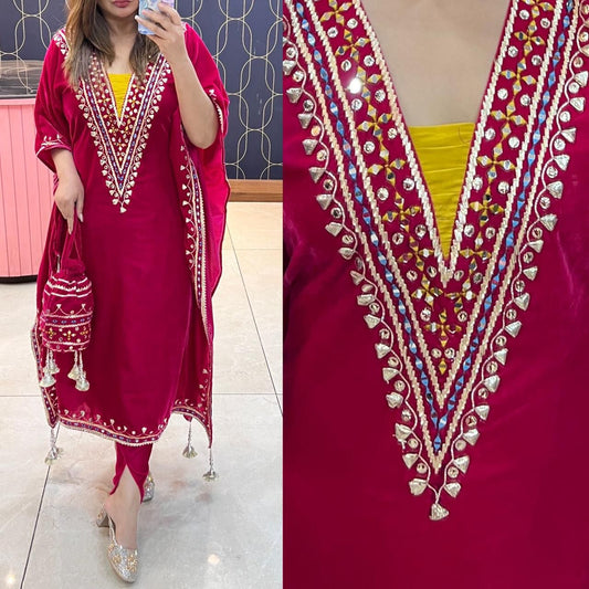 Article 1103 – Velvet Kaftan With Gotta Patti & Mirror Work | Premium Ethnic Wear