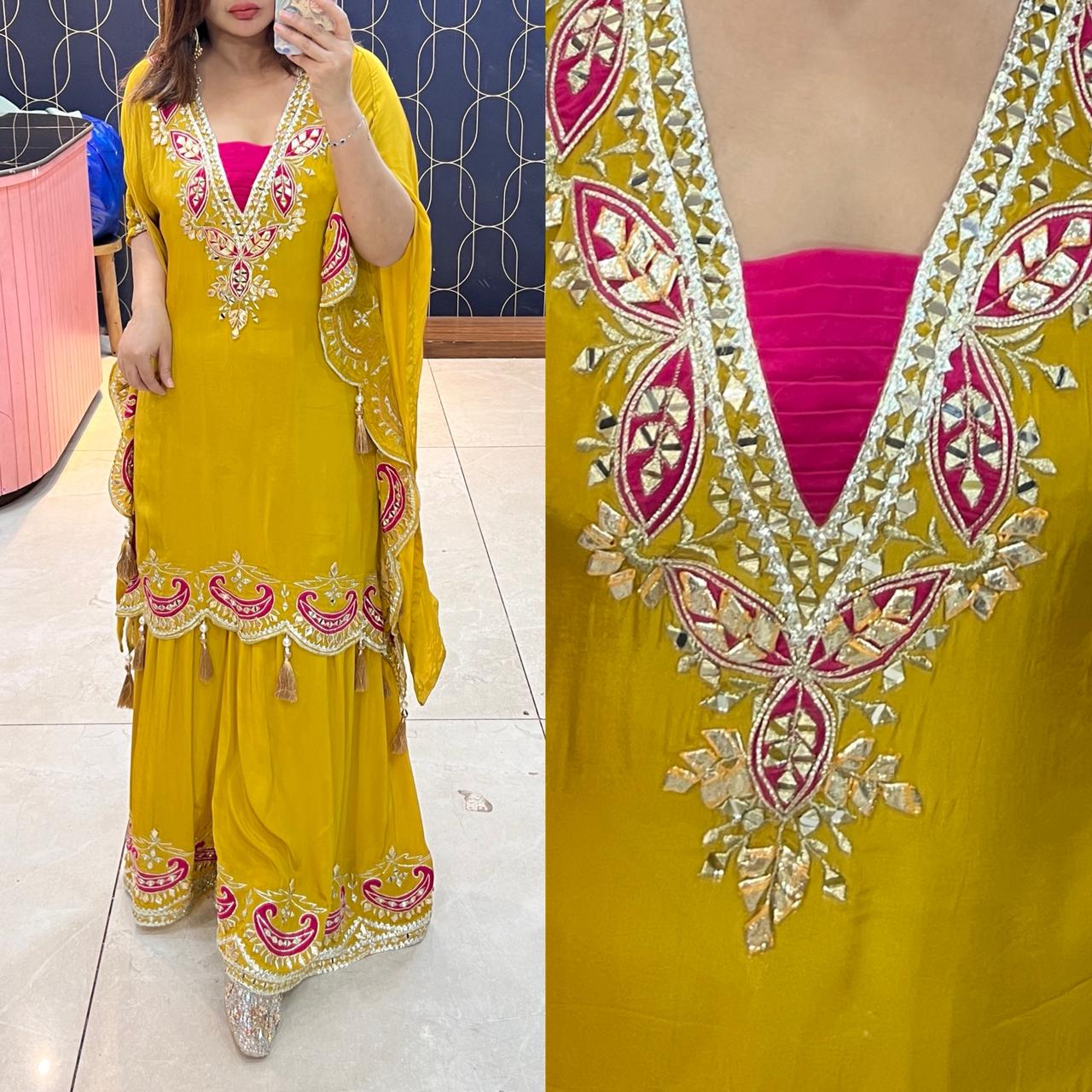 Article 1734 – Pure Crepe Short Kaftan With Sharara