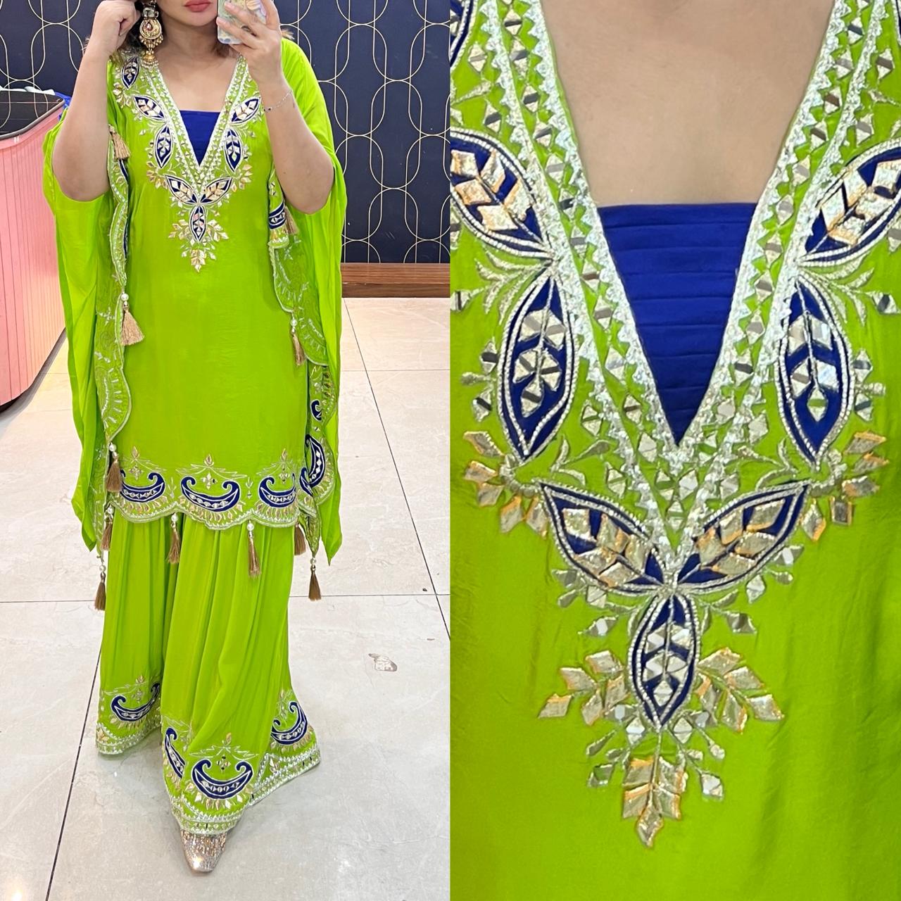 Article 1734 – Pure Crepe Short Kaftan With Sharara