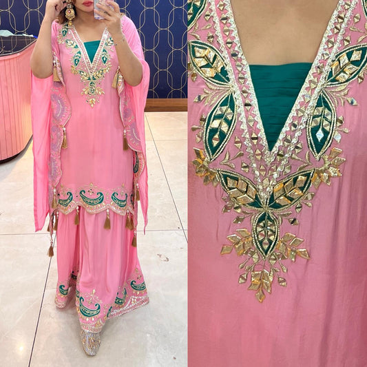 Article 1734 – Pure Crepe Short Kaftan With Sharara