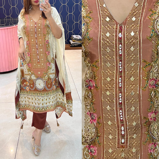 Article 1826 – Pure Crepe Digital Printed Kaftan With Gotta Patti & Real Mirror Work