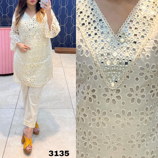 Article 1414 – Pure Cotton Chifli Suit with Original Mirror Work & Lace Detailing | Urban Closet