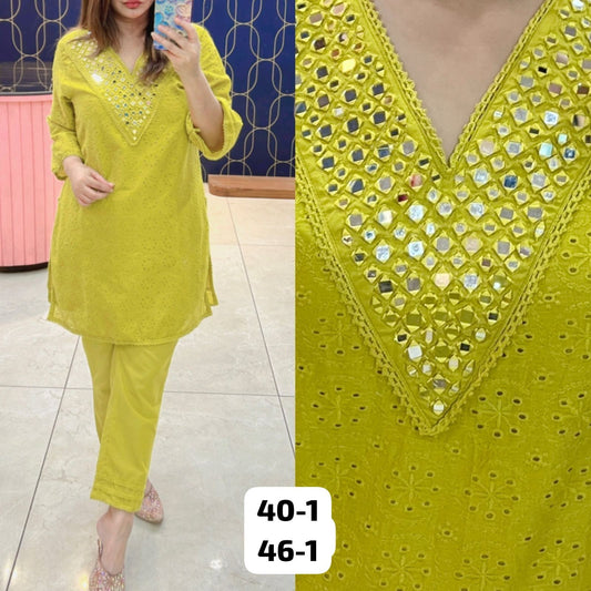 Article 1414 – Pure Cotton Chifli Suit with Original Mirror Work & Lace Detailing | Urban Closet