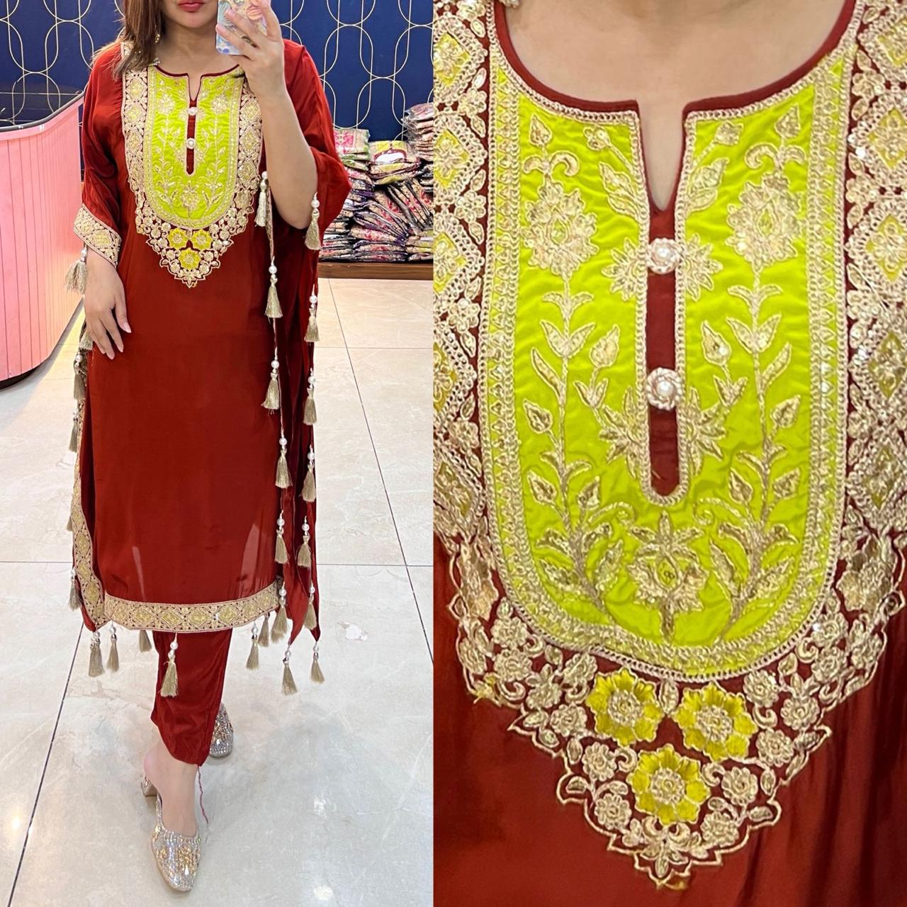 Article 1863 – Beautifully Embroidered Neck Kaftan | Premium Ethnic Wear