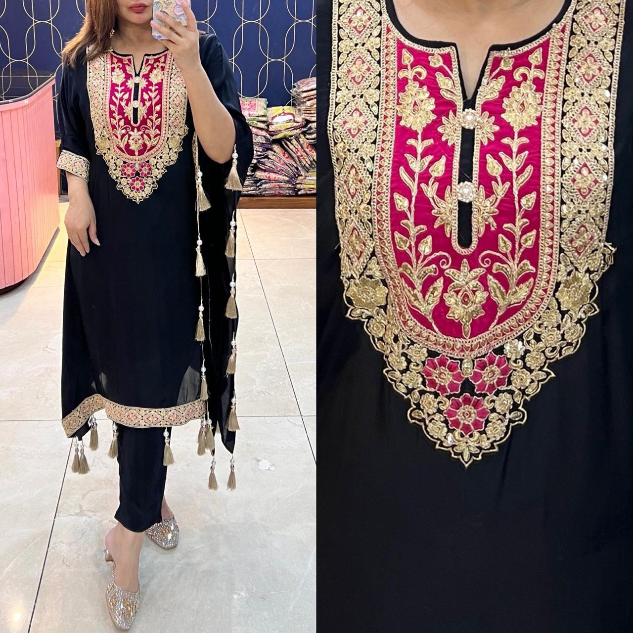 Article 1863 – Beautifully Embroidered Neck Kaftan | Premium Ethnic Wear