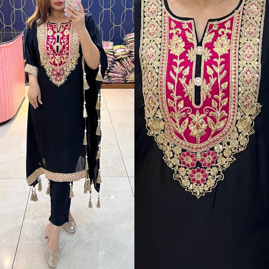 Article 1863 – Beautifully Embroidered Neck Kaftan | Premium Ethnic Wear