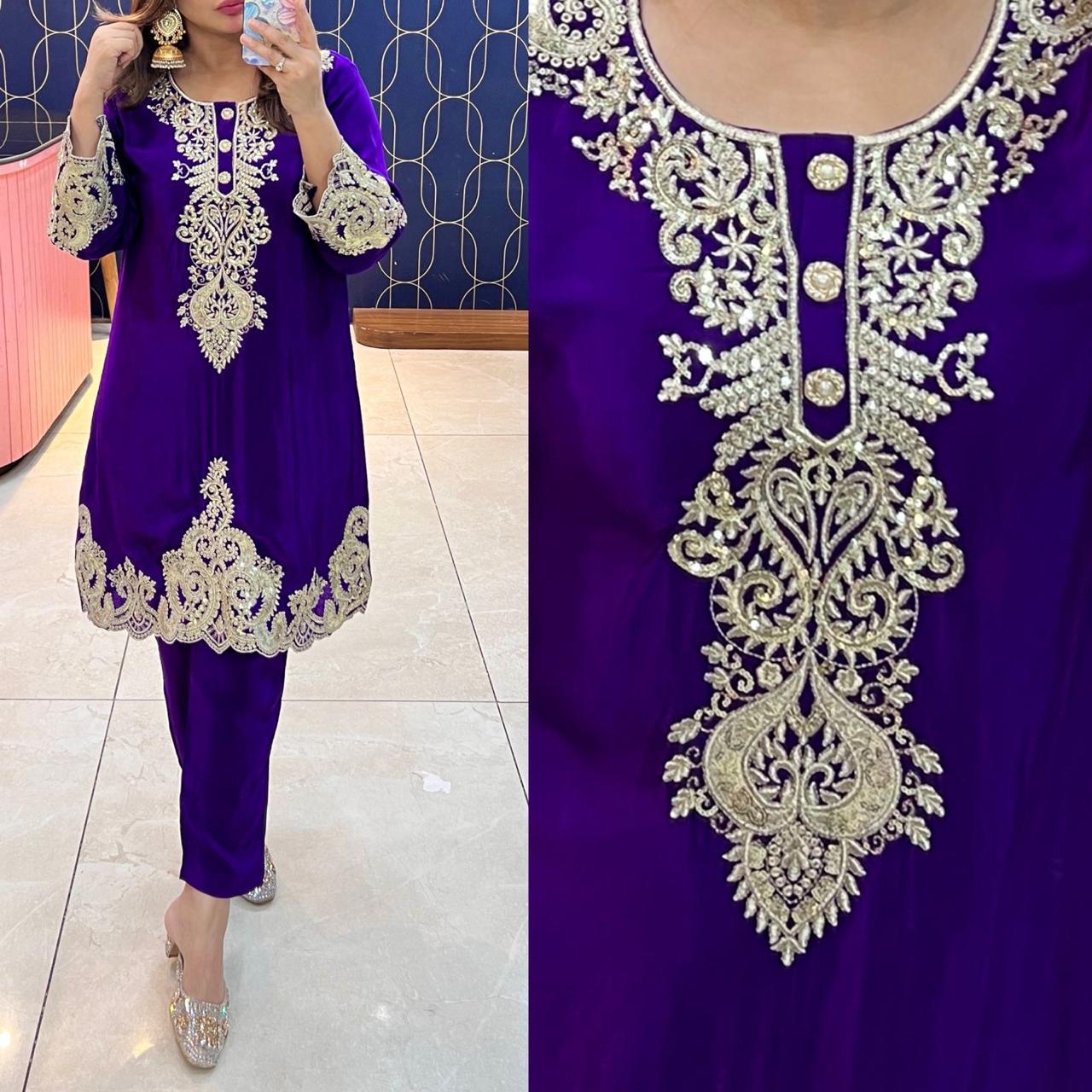 Article 1705 – Pure Crepe Kurti With Beautiful Embroidery | Sizes L to 3XL