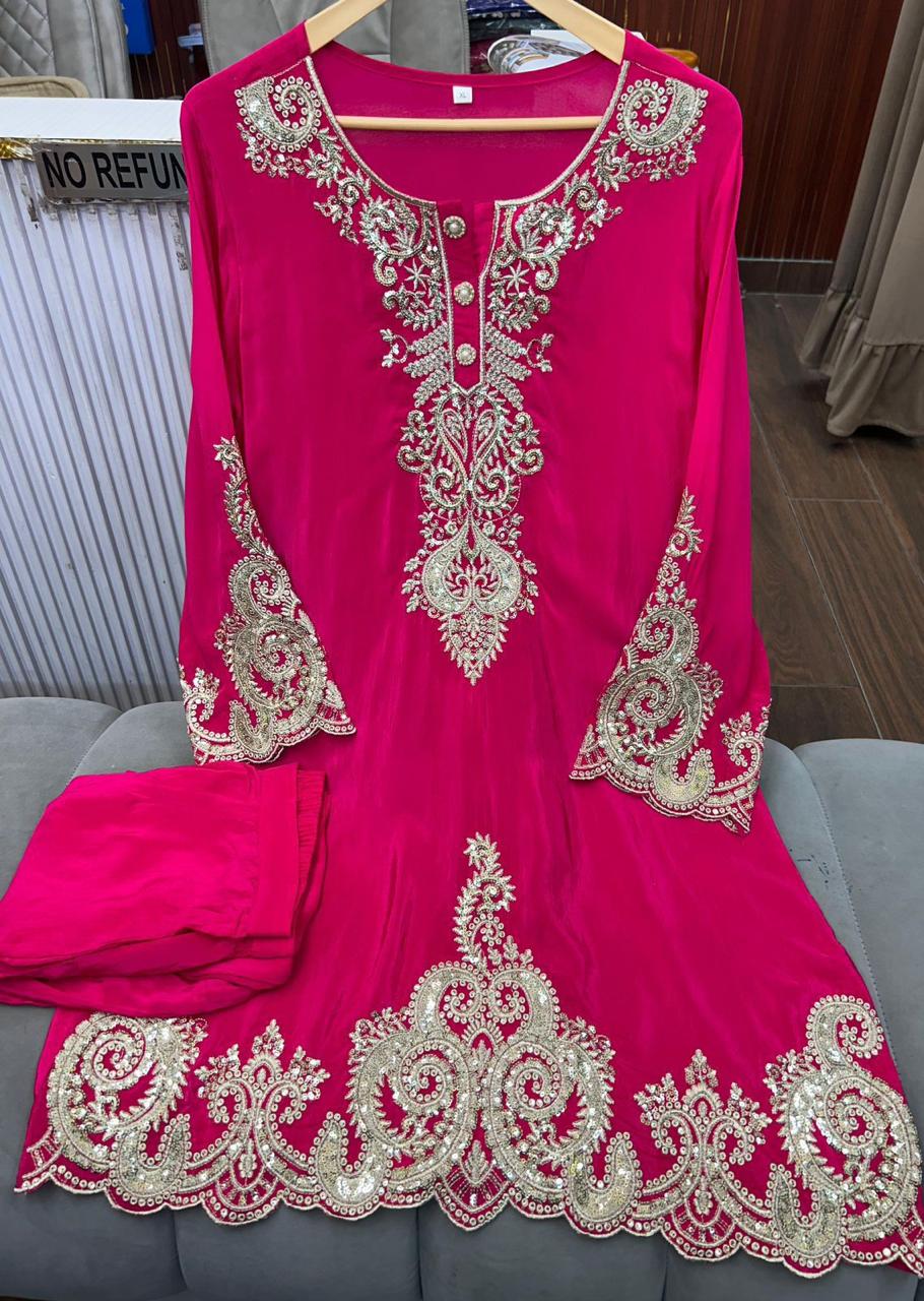 Article 1705 – Pure Crepe Kurti With Beautiful Embroidery | Sizes L to 3XL