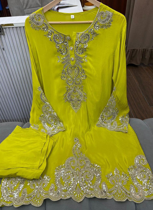 Article 1705 – Pure Crepe Kurti With Beautiful Embroidery | Sizes L to 3XL