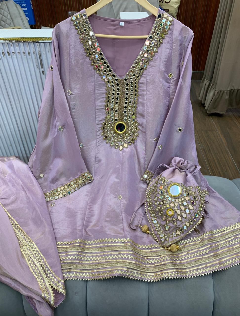 ✨ Article 1765 – Pure Glass Tissue Shimmer Dhoti Co-ord Set ✨