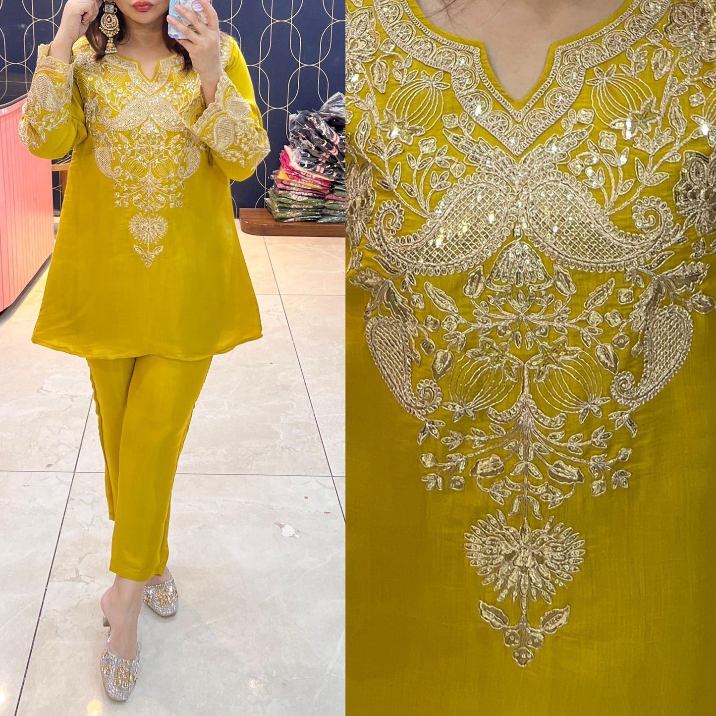 Article 1868 – Pure Crepe Silk Embroidered Cord Set | Optional Chinon Dupatta | Urban Closet