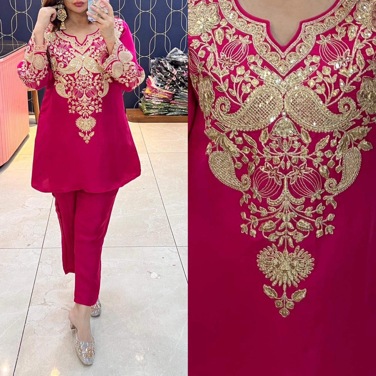 Article 1868 – Pure Crepe Silk Embroidered Cord Set | Optional Chinon Dupatta | Urban Closet