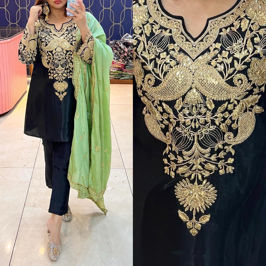 Article 1868 – Pure Crepe Silk Embroidered Cord Set | Optional Chinon Dupatta | Urban Closet