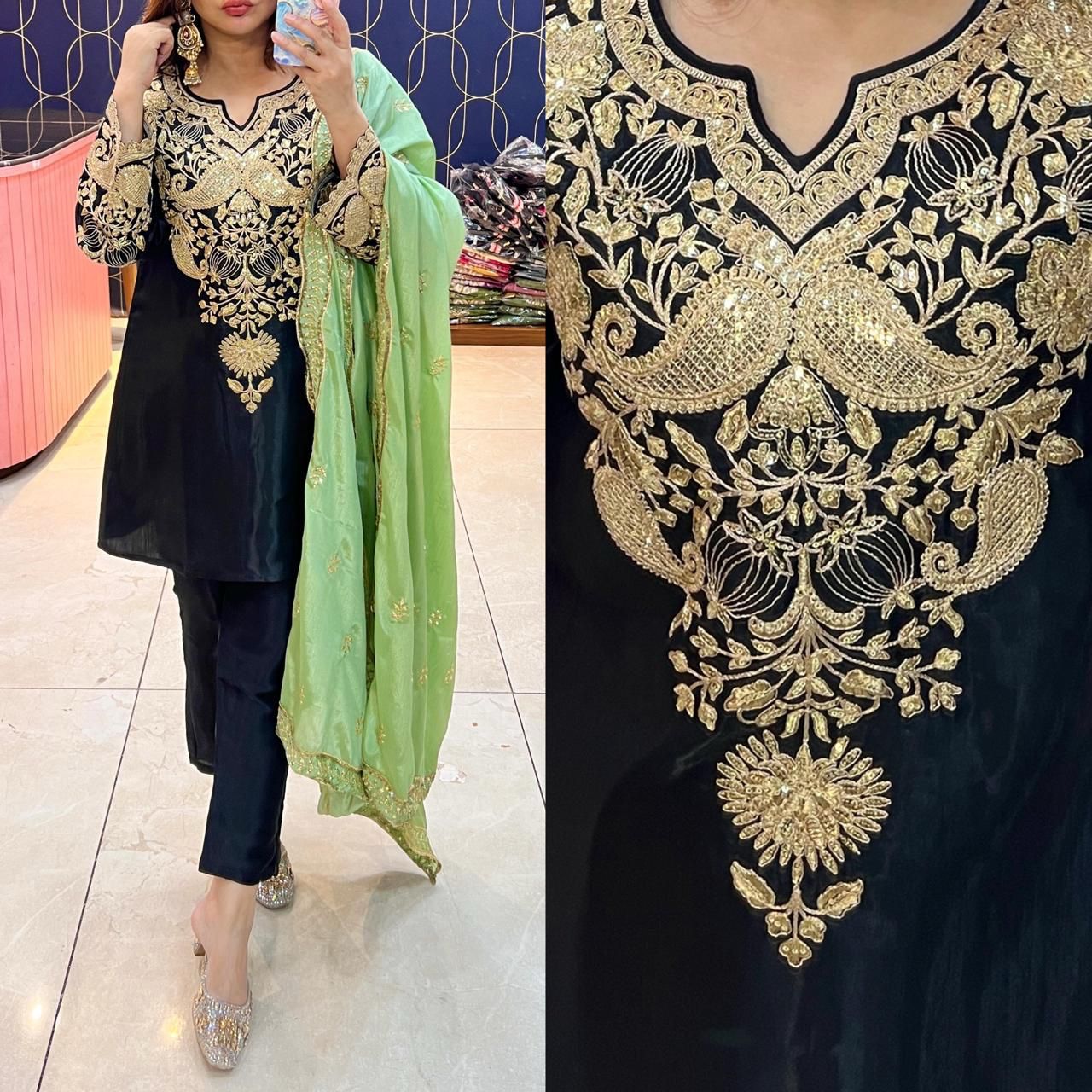 Article 1868 – Pure Crepe Silk Embroidered Cord Set | Optional Chinon Dupatta | Urban Closet