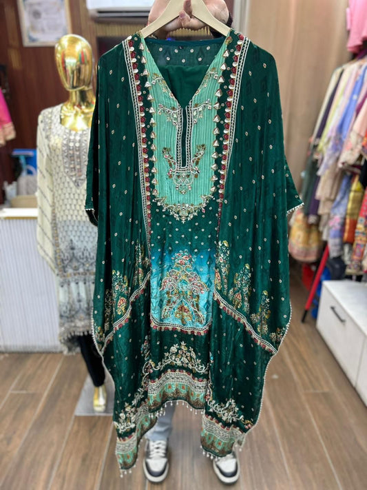 Article 1826 – Luxury Pure Crepe Kaftan with Handcrafted Gotta Patti Embroidery | Sizes 40–46 | Urban Closet