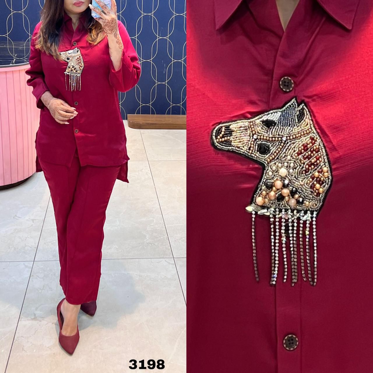 Article 3198 – Imported Silk Designer Cord Set with Embroidery | Sizes 40–44 | Urban Closet