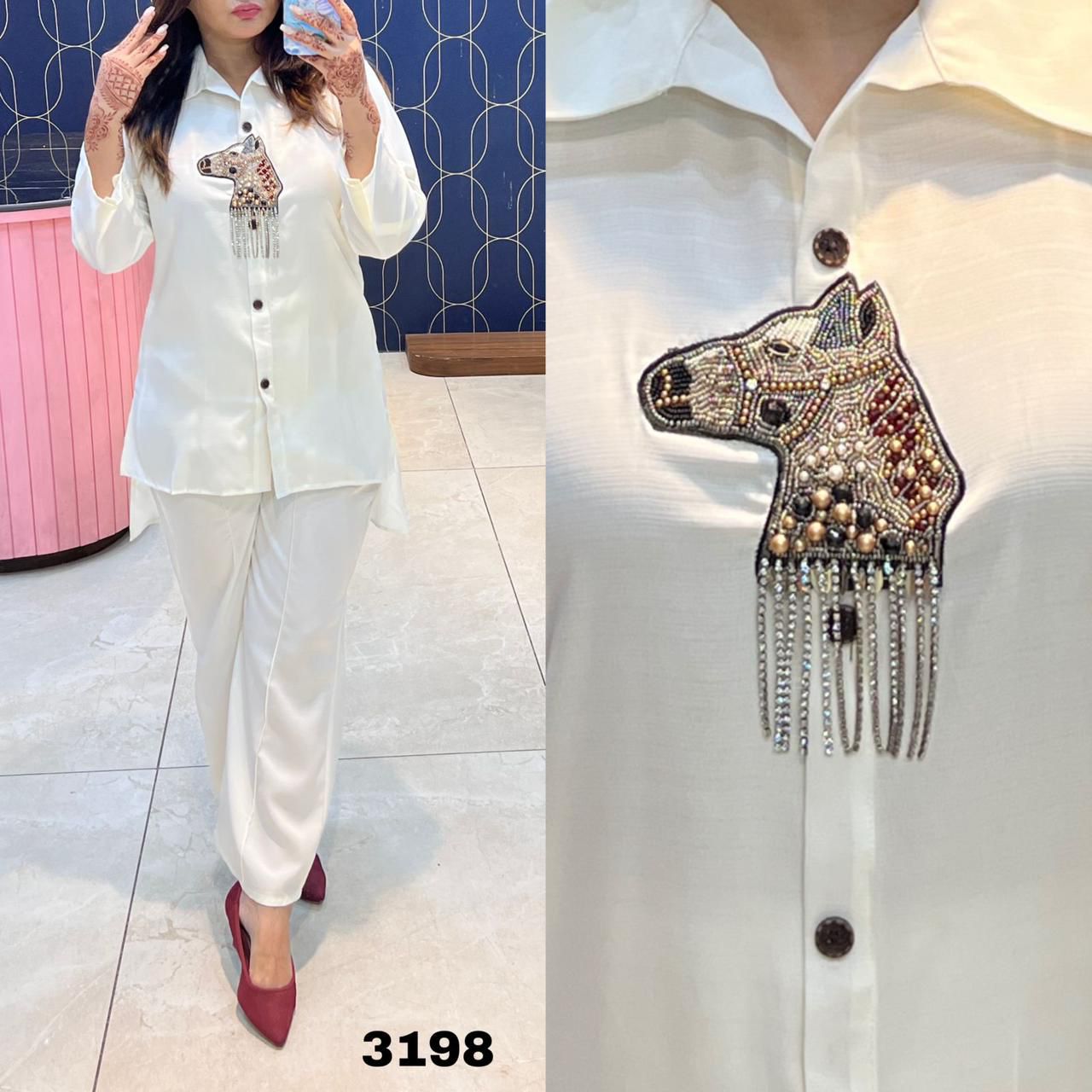 Article 3198 – Imported Silk Designer Cord Set with Embroidery | Sizes 40–44 | Urban Closet