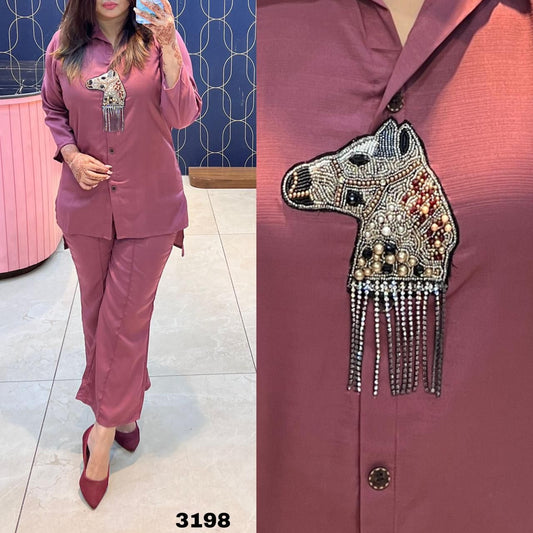 Article 3198 – Imported Silk Designer Cord Set with Embroidery | Sizes 40–44 | Urban Closet