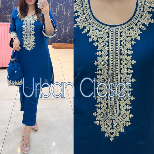 RUTBA KHAN Potli CordSet 3181 – Imported Cotton Designer Cord Set with Embroidery & Potli Bag | Sizes 40–46