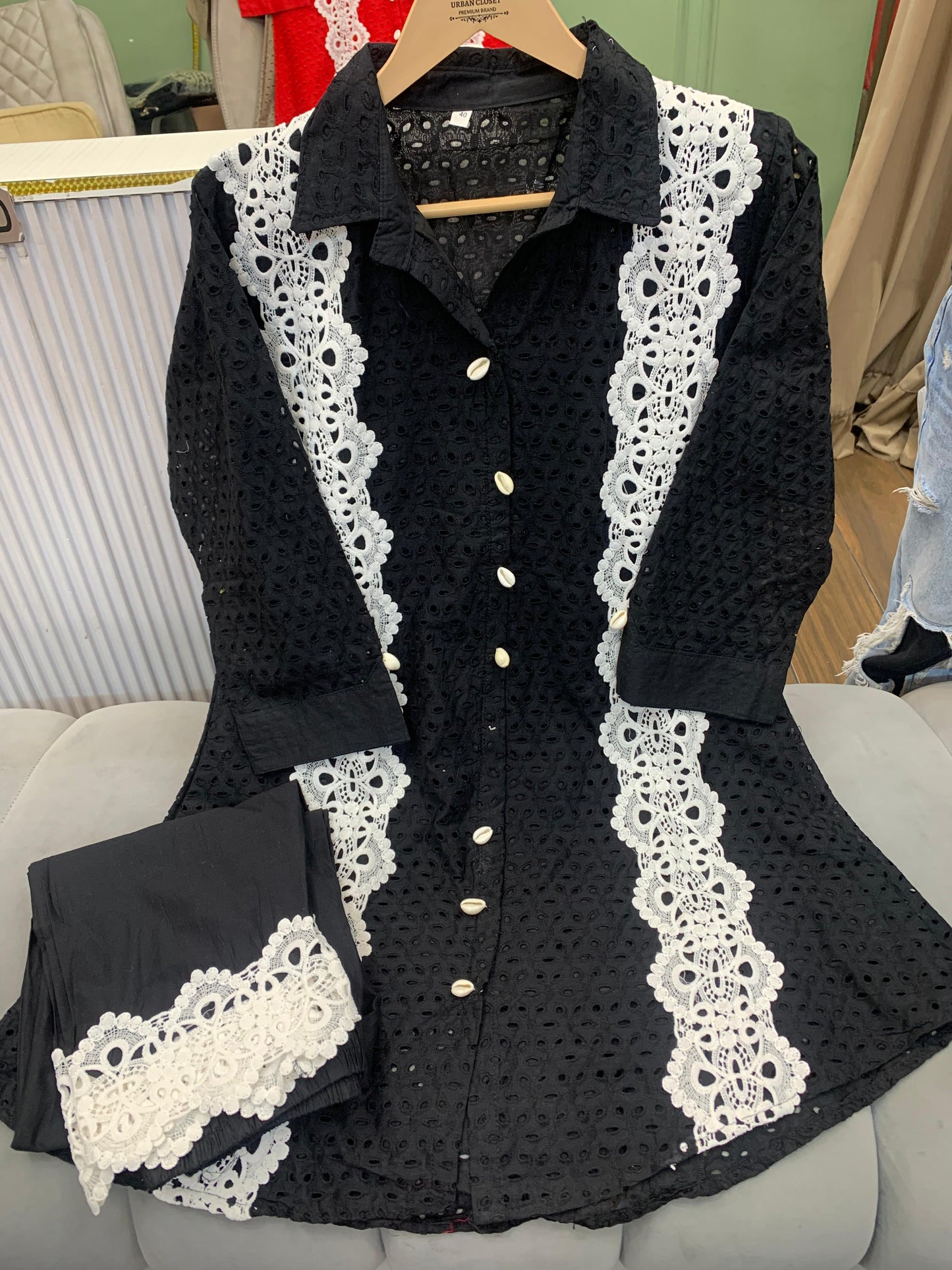 Article 3024 – Premium Schiffli Cotton Cord Set | Designer Crochet Work | Sizes 40–46