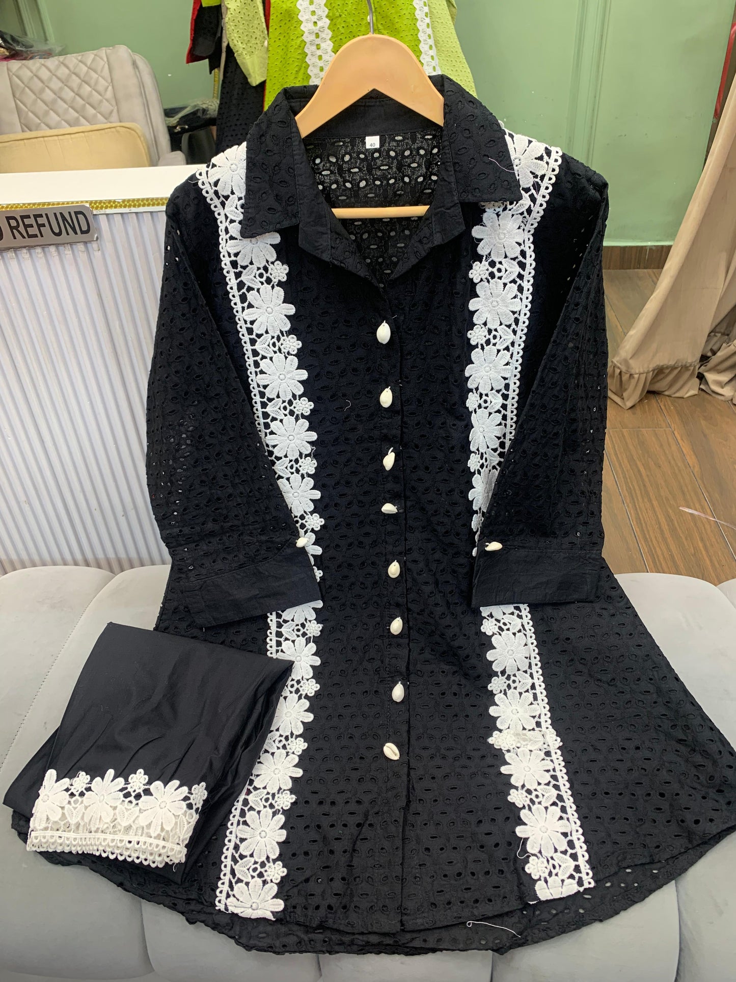 Article 3024 – Premium Schiffli Cotton Cord Set | Designer Crochet Work | Sizes 40–46