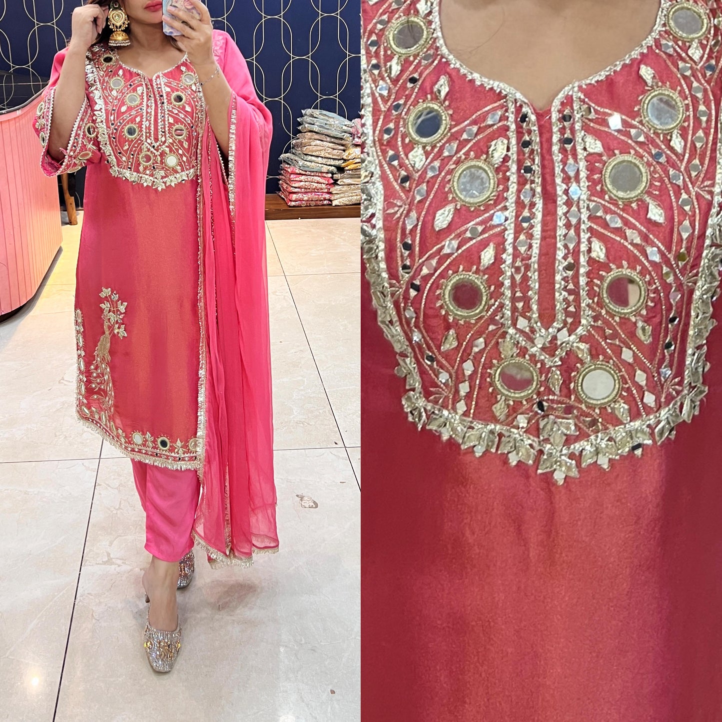 Article 1880 – Pure Glass Tissue Choga Set with Gota Patti & Mirror Work | Premium Festive Wear | Sizes 40–46