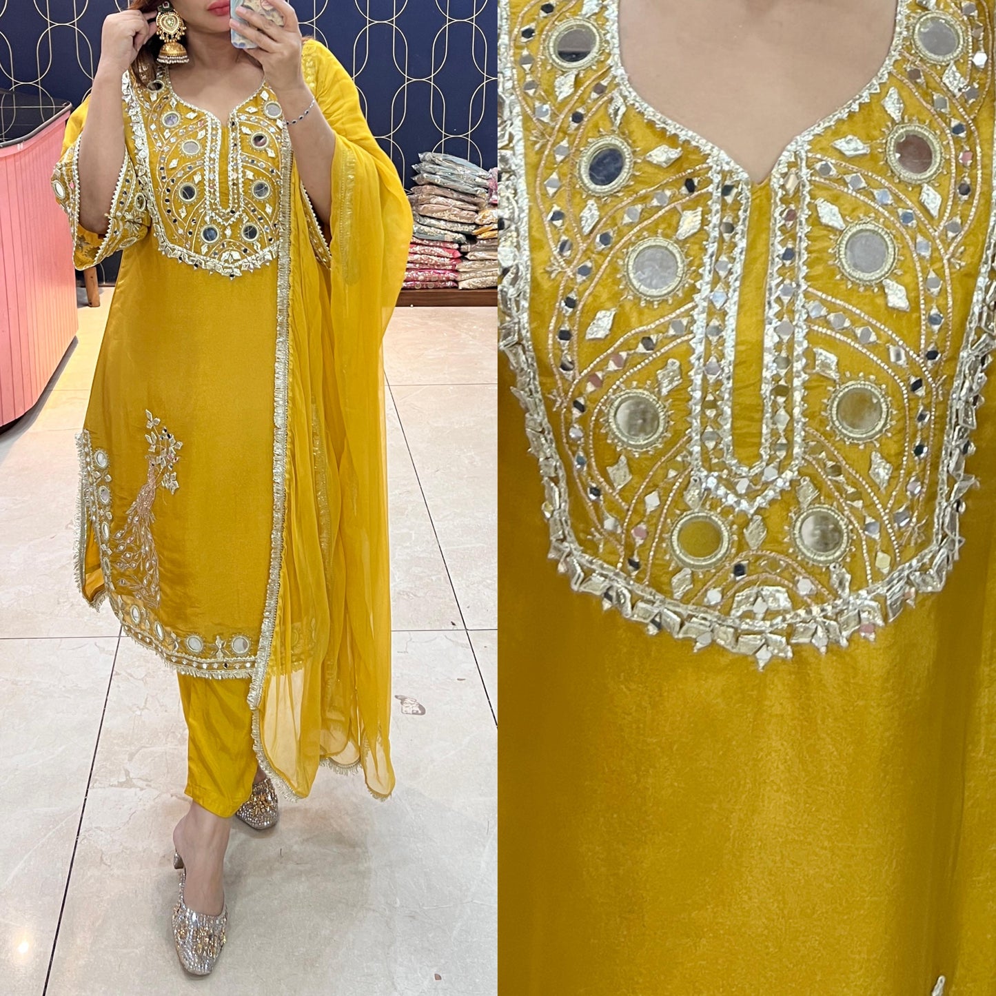 Article 1880 – Pure Glass Tissue Choga Set with Gota Patti & Mirror Work | Premium Festive Wear | Sizes 40–46