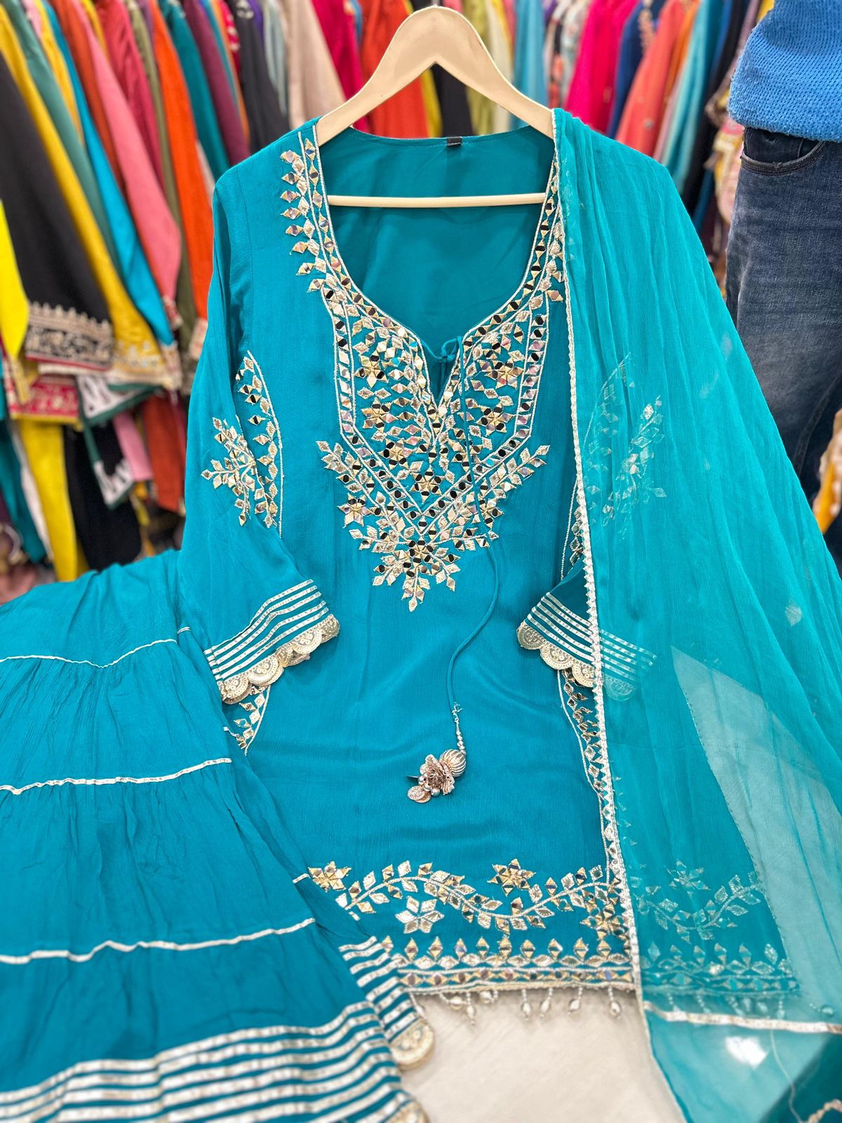 Article 1861 – Pure Chinon Sharara Suit with Mirror & Gota Patti Handwork | Premium Festive Wear