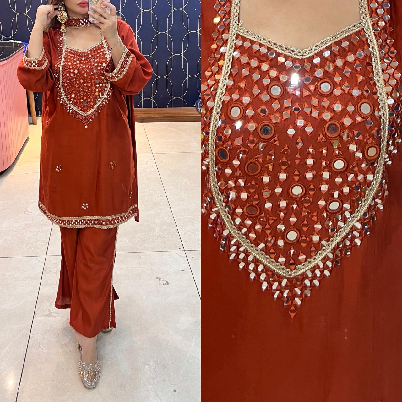 Article 1910 – Cotton Silk Cord Set with Real Mirror Work (Sizes 40–46)