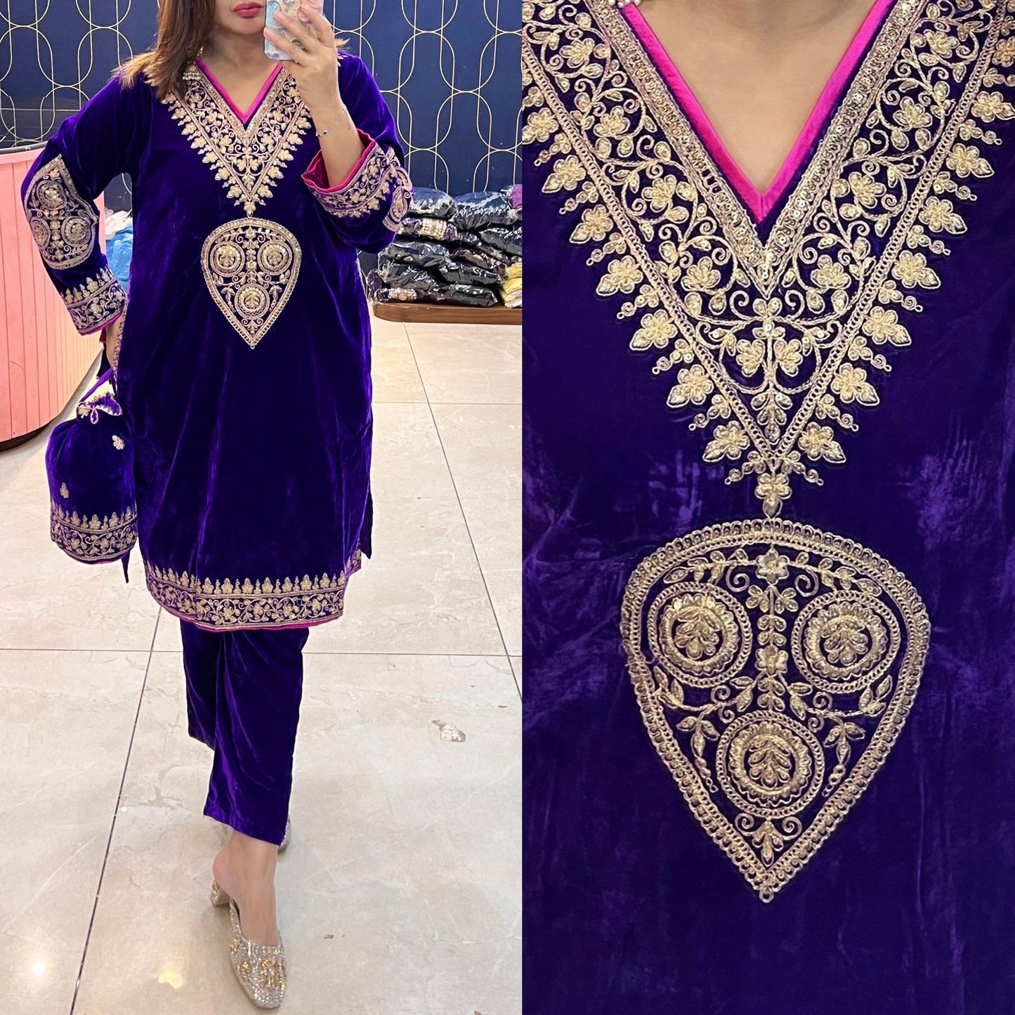 Article 1104 – Pure Velvet Potli Cordset with Premium Embroidery | Sizes 40–46