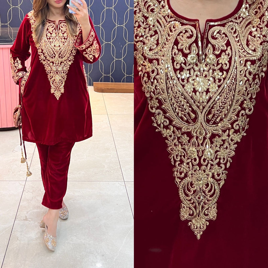 Article 1166 – Pure Velvet Potli Cordset with Premium Embroidery | Sizes 40–46