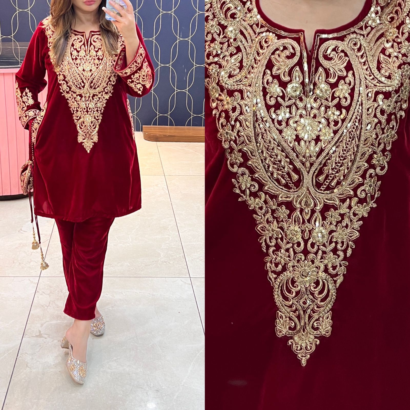 Article 1166 – Pure Velvet Potli Cordset with Premium Embroidery | Sizes 40–46