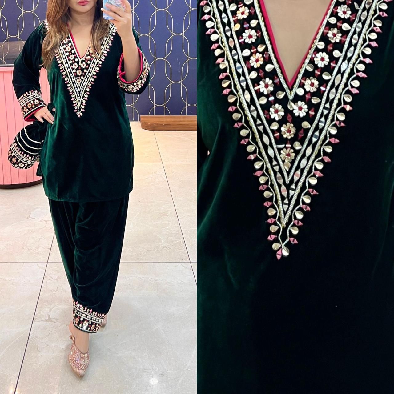 Article 1170 – Pure Velvet Potli Cordset with Handwork Embroidery | Sizes 42–46