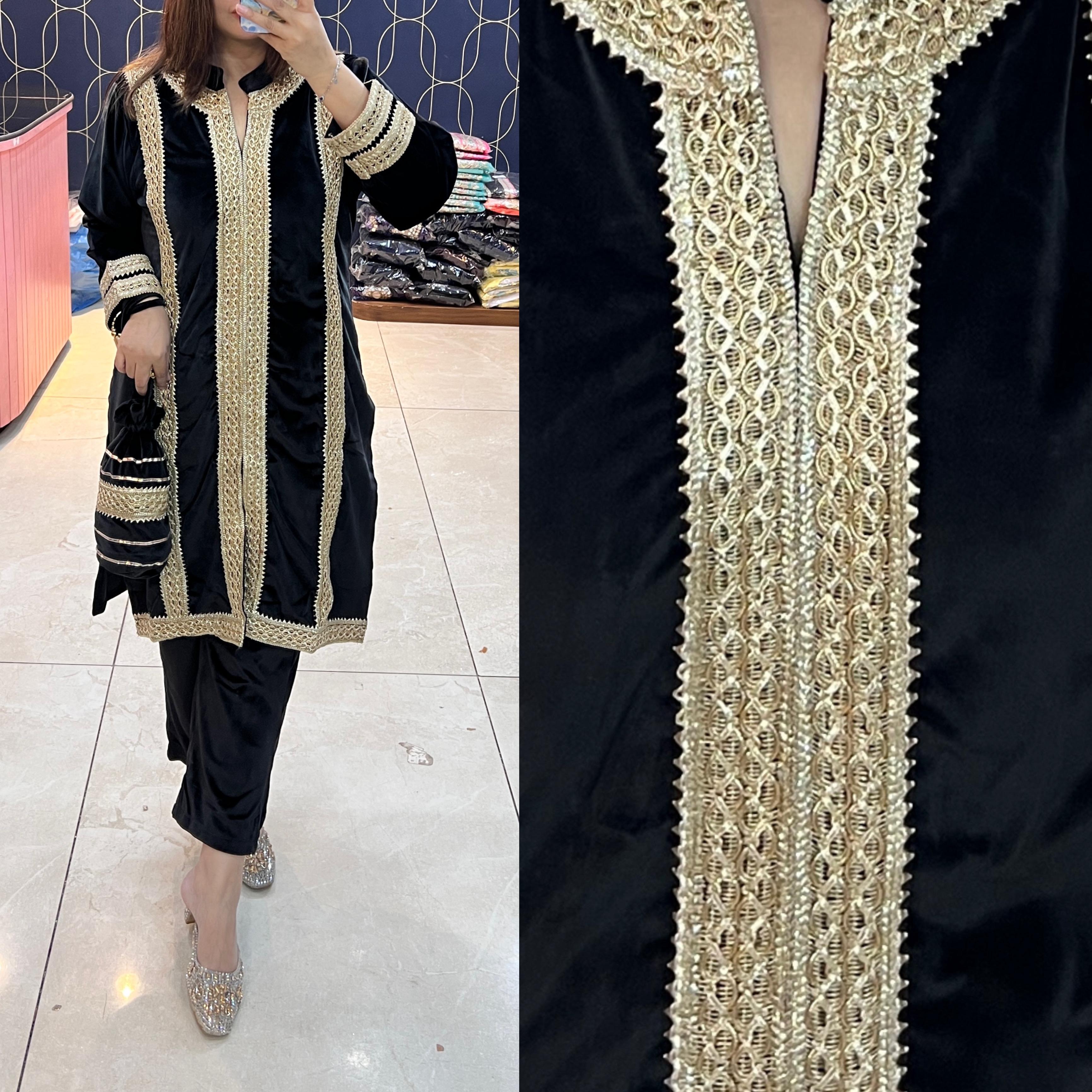 Article 1114 – Suede Fabric Potli Cordset | Premium Suede Cordset with Lace Highlighting