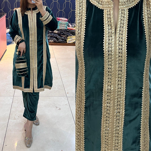 Article 1114 – Suede Fabric Potli Cordset | Premium Suede Cordset with Lace Highlighting