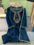 Crushed Velvet Handwork Suit with Organza Dupatta | Premium Festive Wear | Urban Closet