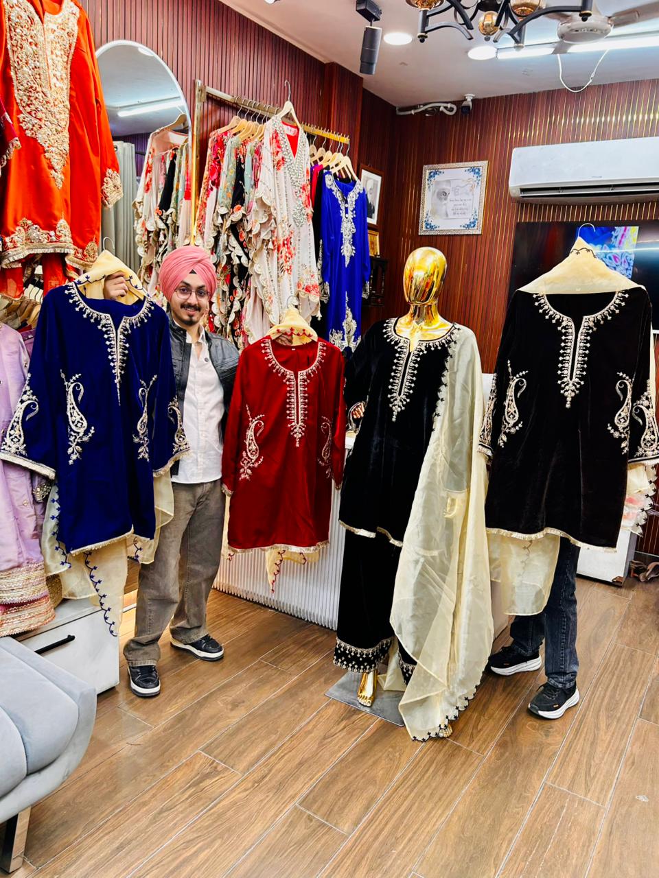 Article 1946 – Premium Velvet Farshi Salwar Suit with Zari Work | Sizes 38–46