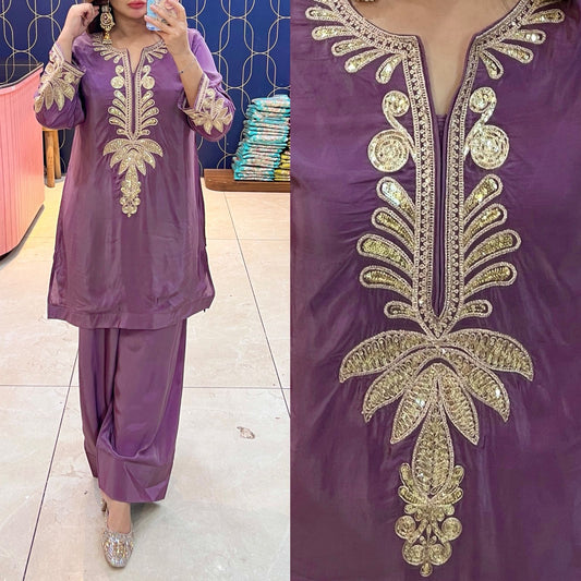 Article 1934 – Pure Crepe Farshi Salwar Suit with Zari Work | Urban Closet