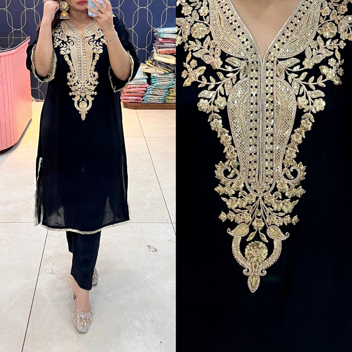 Article 1950 – Pure Crepe Pakistani Cord Set with Embroidery | Urban Closet