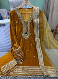 Article 1175 | Velvet Cord Set with Real Mirror Hand Work, Potli & Dupatta