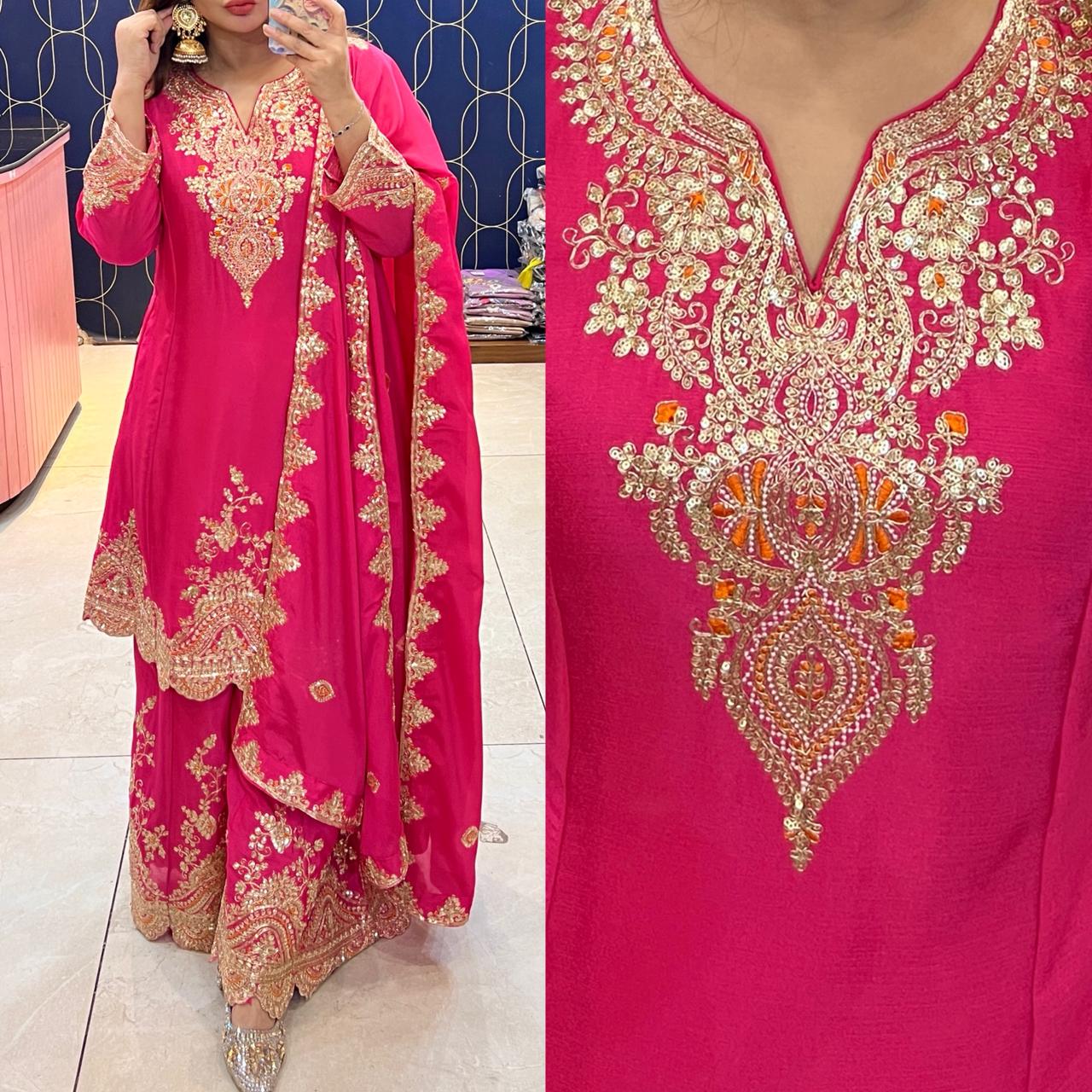 Article 1872 | Chinon Fabric Anarkali Suit with Dupatta | Zari Work Ethnic Wear