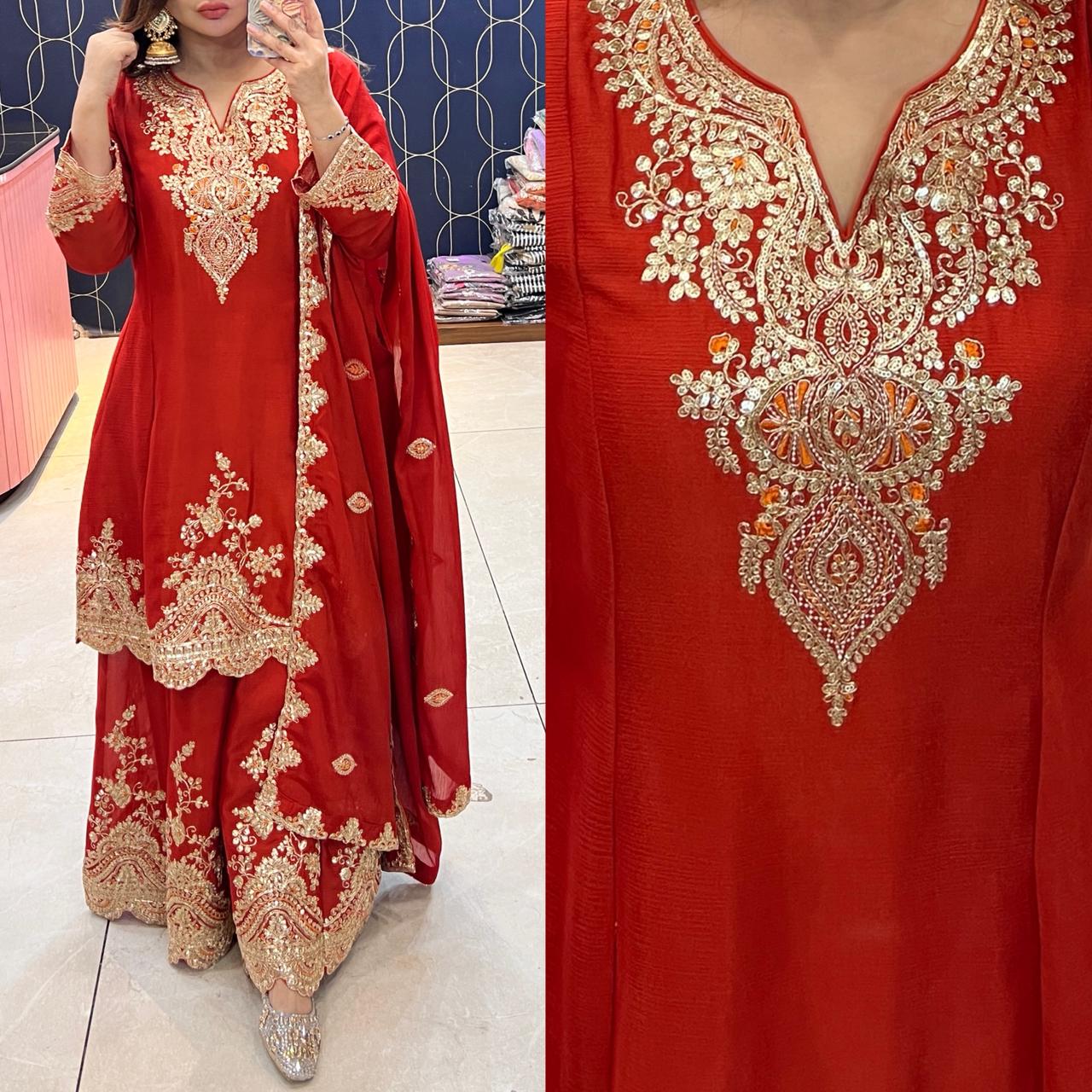 Article 1872 | Chinon Fabric Anarkali Suit with Dupatta | Zari Work Ethnic Wear