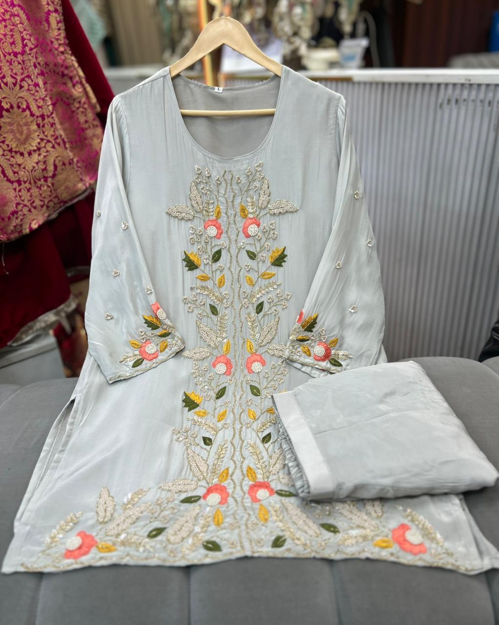 Article 1856 | Pure Crepe Handwork Sherwani Style Cord Set (Sizes 40–46)