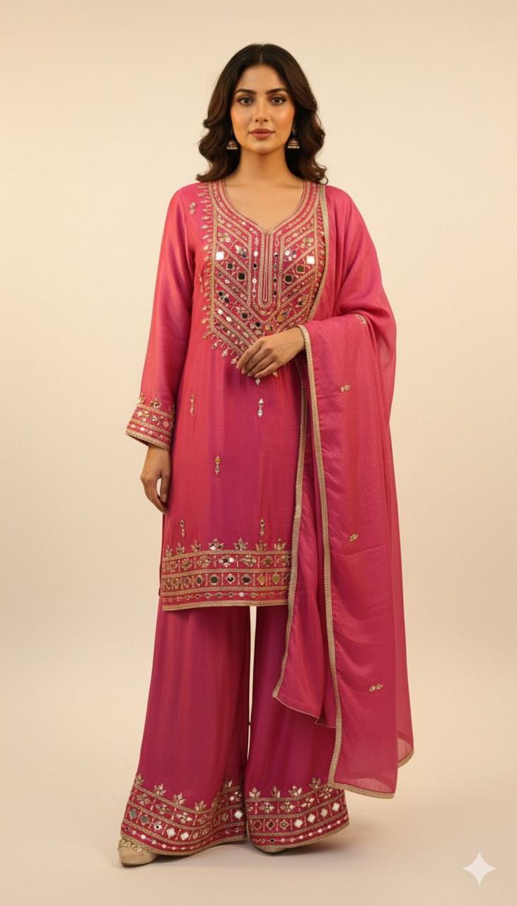 Article 1848 | Tissue Shimmer Heavy Real Mirror Sharara Suit with Mirror Dupatta