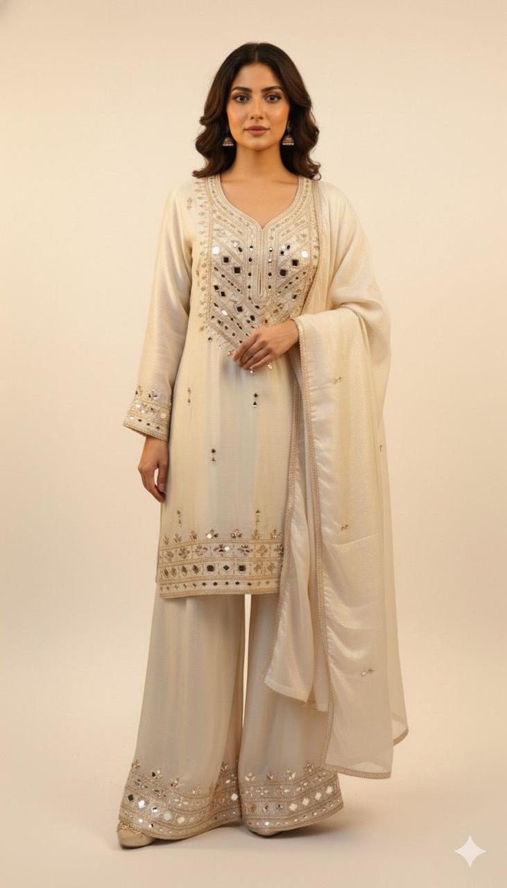 Article 1848 | Tissue Shimmer Heavy Real Mirror Sharara Suit with Mirror Dupatta