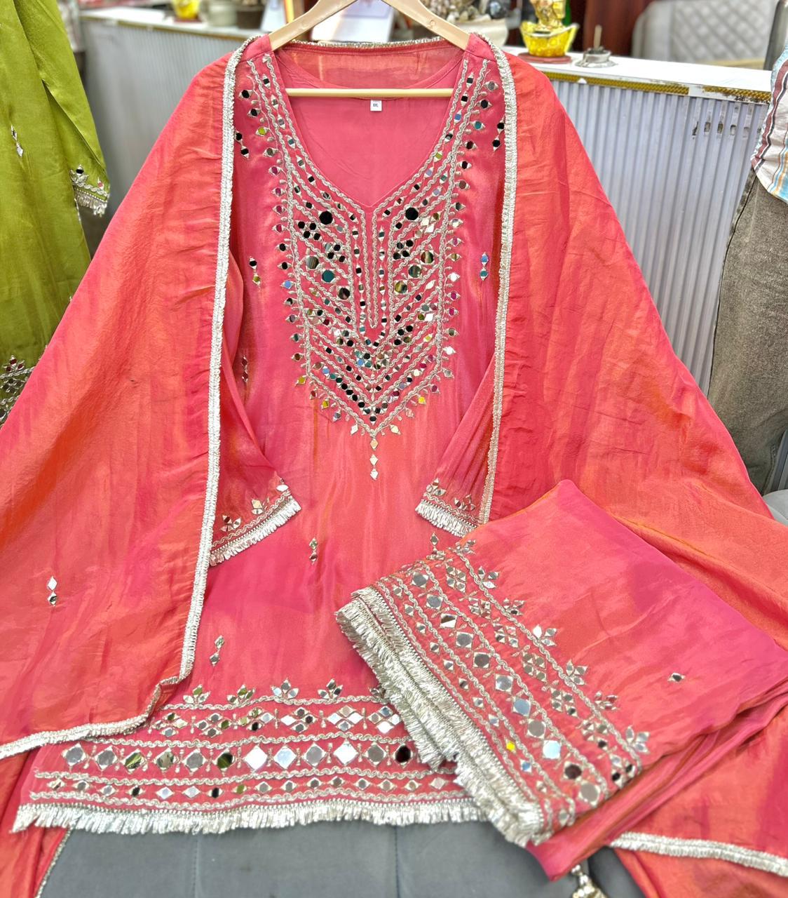 Article 1848 | Tissue Shimmer Heavy Real Mirror Sharara Suit with Mirror Dupatta